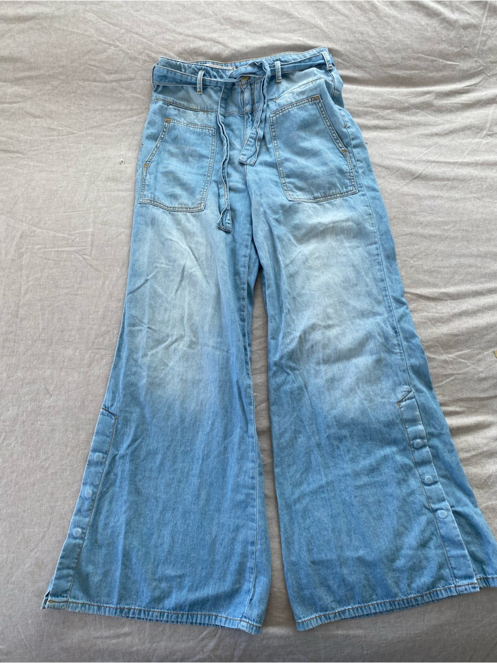 Anthropologie Pilcro Light Blue High Rise Wide-Leg Tie-Waist Jeans - Picture 5 of 15